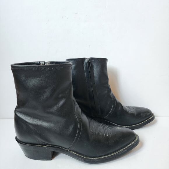 Tony Lama Black Short Ankle Western Cowboy Beatle Boots Side Zip Womens Size 8 B - Picture 1 of 12